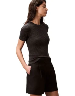 Calvin Klein Women Structured Linen Tailored Short in Black