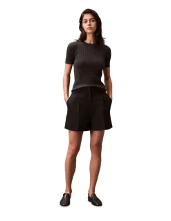 Calvin Klein Women Structured Linen Tailored Short in Black