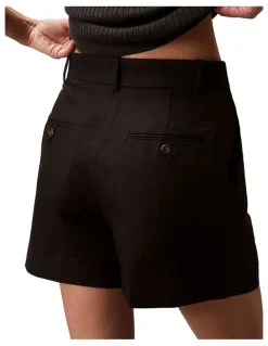 Calvin Klein Women Structured Linen Tailored Short in Black