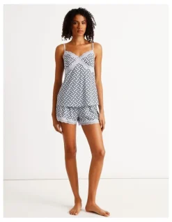 Chloe & Lola Aurora Cami Boxer PJ Set in Steel Blue Tile Print