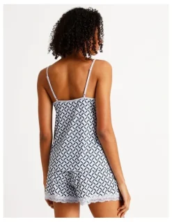 Chloe & Lola Aurora Cami Boxer PJ Set in Steel Blue Tile Print