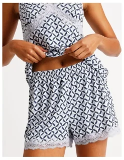Chloe & Lola Aurora Cami Boxer PJ Set in Steel Blue Tile Print