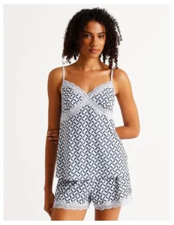 Chloe & Lola Aurora Cami Boxer PJ Set in Steel Blue Tile Print