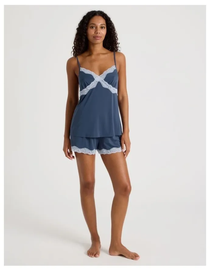 Chloe & Lola Aurora Cami Boxer PJ Set in Steel Blue