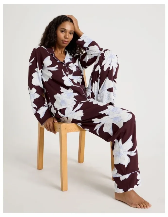 Chloe & Lola C&L Serene Viscose L/S PJ Set SCLW26489FF in Burnt Fig Floral Print
