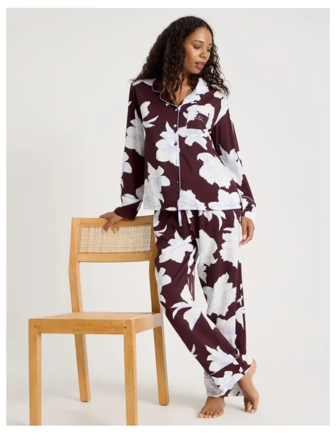 Chloe & Lola C&L Serene Viscose L/S PJ Set SCLW26489FF in Burnt Fig Floral Print