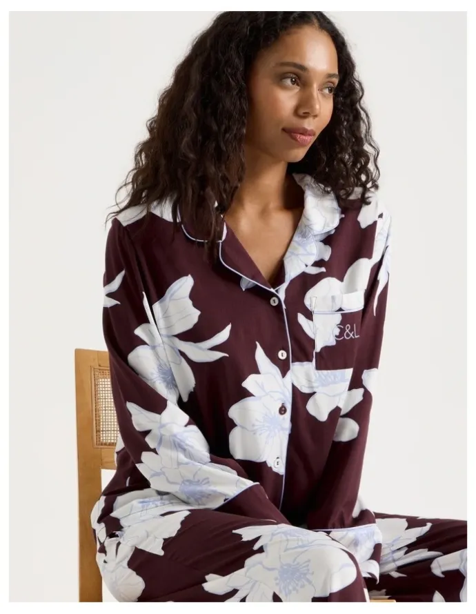 Chloe & Lola C&L Serene Viscose L/S PJ Set SCLW26489FF in Burnt Fig Floral Print