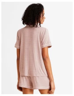 Chloe & Lola Comfort Short Sleeve Short PJ Set in Terracotta Y/D Stripe