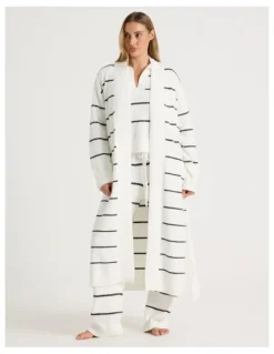 Chloe & Lola Cosy Boucle Long Robe in Ivory Y/D Stripe