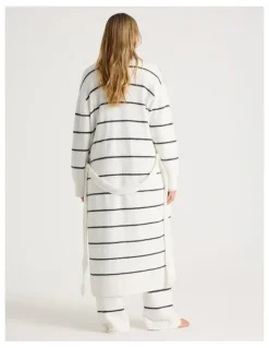 Chloe & Lola Cosy Boucle Long Robe in Ivory Y/D Stripe
