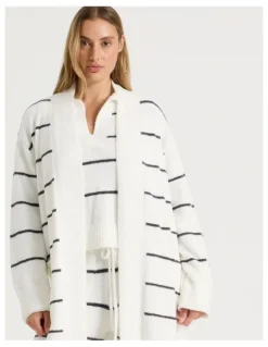 Chloe & Lola Cosy Boucle Long Robe in Ivory Y/D Stripe