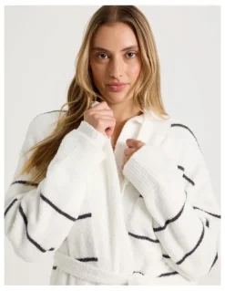 Chloe & Lola Cosy Boucle Long Robe in Ivory Y/D Stripe