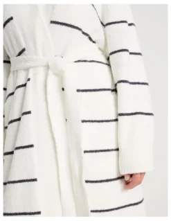 Chloe & Lola Cosy Boucle Long Robe in Ivory Y/D Stripe