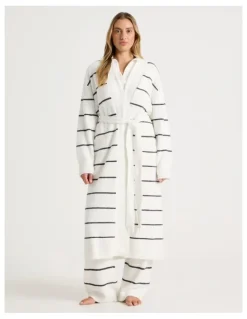 Chloe & Lola Cosy Boucle Long Robe in Ivory Y/D Stripe