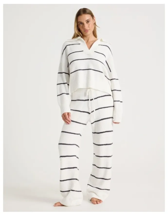 Chloe & Lola Cosy Boucle Straight Leg Pant in Ivory Y/D Stripe
