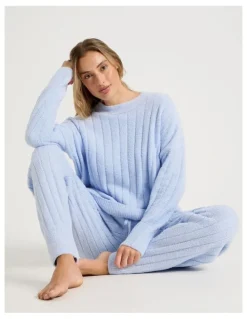 Chloe & Lola Cosy Boucle Wide Rib Cuffed Pant in Soft Blue