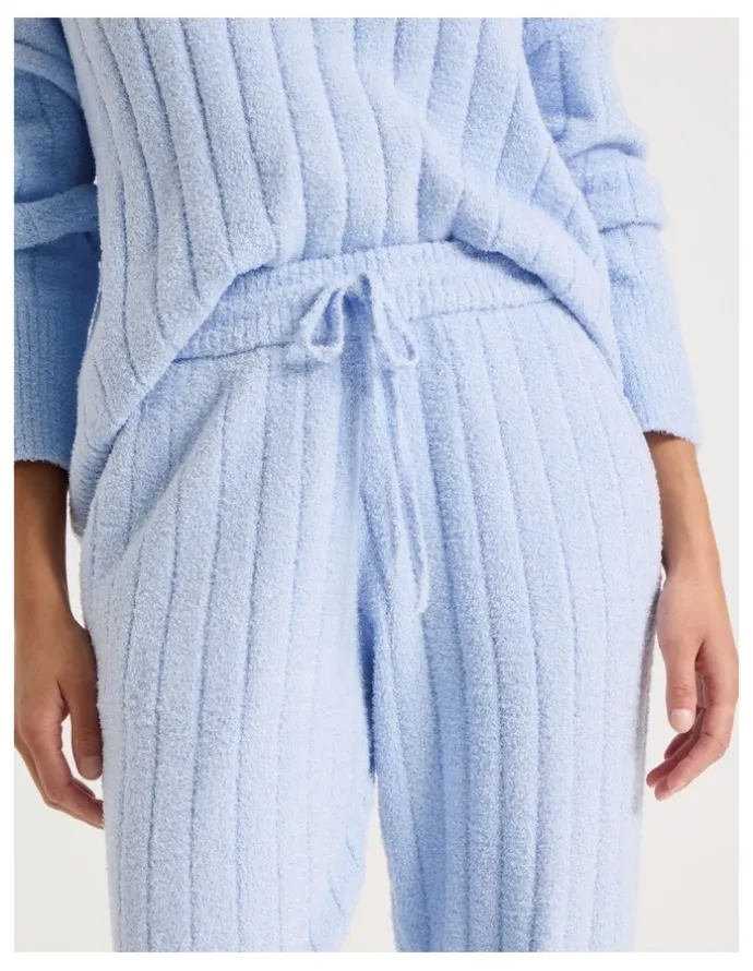 Chloe & Lola Cosy Boucle Wide Rib Cuffed Pant in Soft Blue