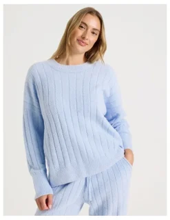 Chloe & Lola Cosy Boucle Wide Rib Crew Long Sleeve Top in Soft Blue