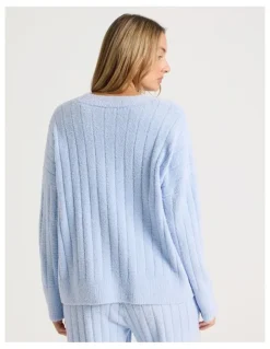 Chloe & Lola Cosy Boucle Wide Rib Crew Long Sleeve Top in Soft Blue