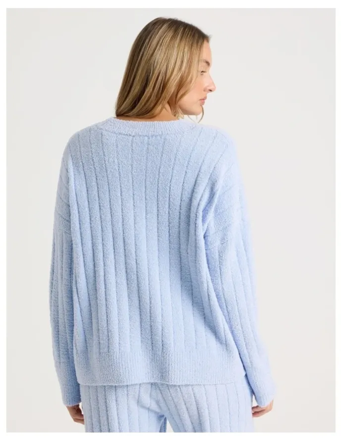 Chloe & Lola Cosy Boucle Wide Rib Crew Long Sleeve Top in Soft Blue