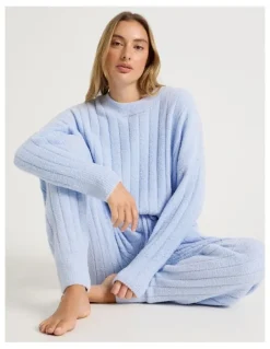 Chloe & Lola Cosy Boucle Wide Rib Crew Long Sleeve Top in Soft Blue