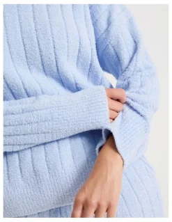 Chloe & Lola Cosy Boucle Wide Rib Crew Long Sleeve Top in Soft Blue