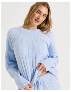 Chloe & Lola Cosy Boucle Wide Rib Crew Long Sleeve Top in Soft Blue