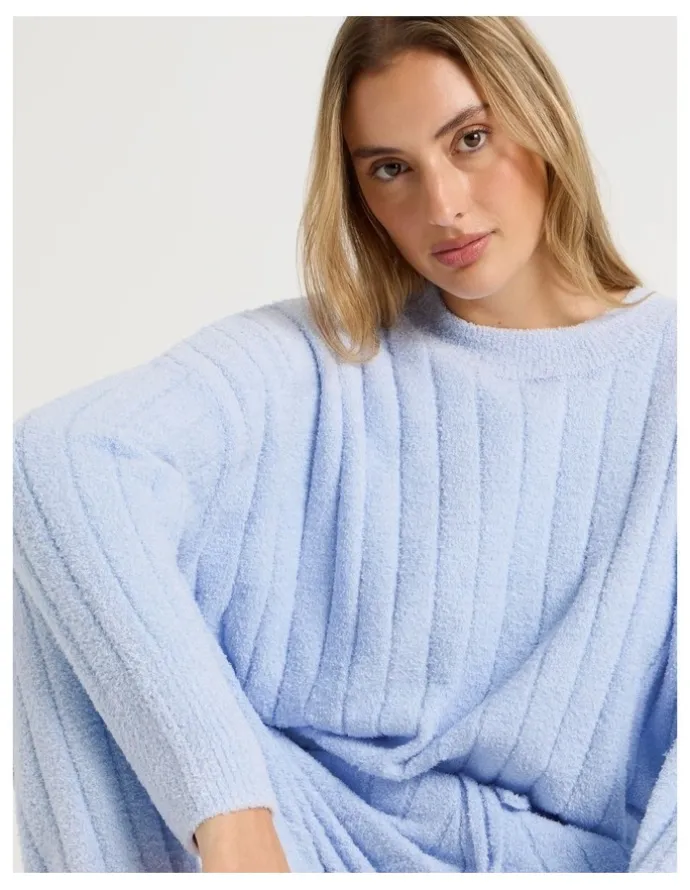 Chloe & Lola Cosy Boucle Wide Rib Crew Long Sleeve Top in Soft Blue
