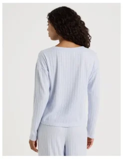 Chloe & Lola Cosy Rib Crew Long Sleeve Top in Soft Blue