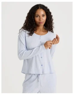 Chloe & Lola Cosy Rib Crew Long Sleeve Top in Soft Blue
