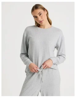 Chloe & Lola Cosy Rib Crew Long Sleeve Top in Grey Marle