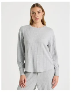 Chloe & Lola Cosy Rib Crew Long Sleeve Top in Grey Marle