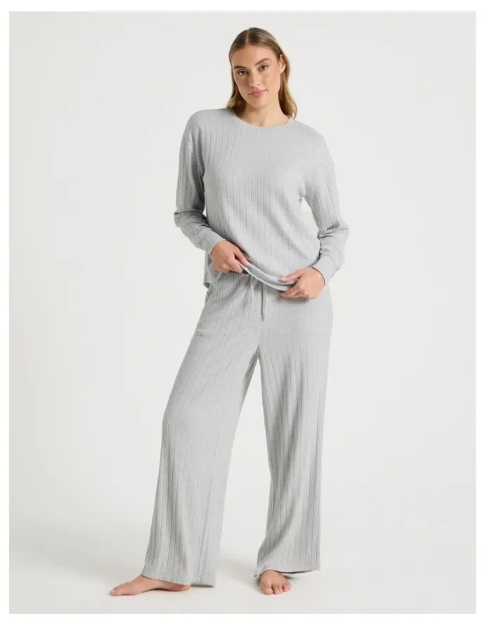 Chloe & Lola Cosy Rib Crew Long Sleeve Top in Grey Marle