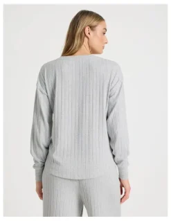 Chloe & Lola Cosy Rib Crew Long Sleeve Top in Grey Marle