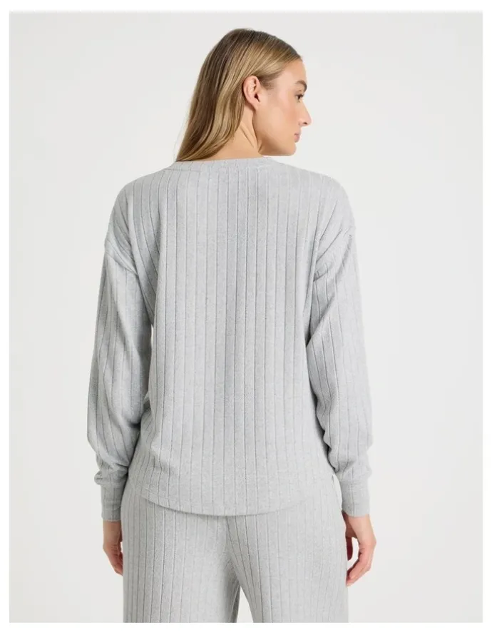 Chloe & Lola Cosy Rib Crew Long Sleeve Top in Grey Marle