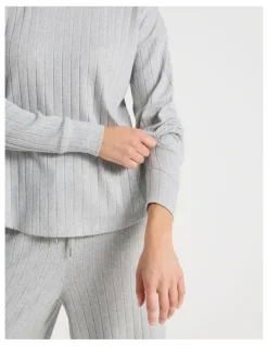 Chloe & Lola Cosy Rib Crew Long Sleeve Top in Grey Marle