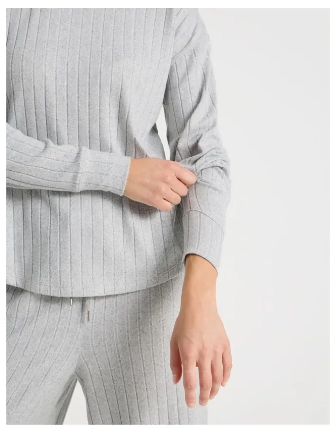 Chloe & Lola Cosy Rib Crew Long Sleeve Top in Grey Marle