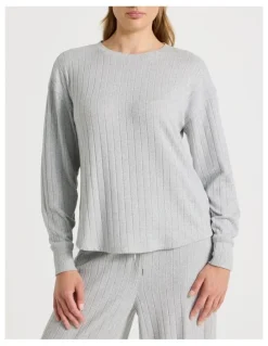 Chloe & Lola Cosy Rib Crew Long Sleeve Top in Grey Marle