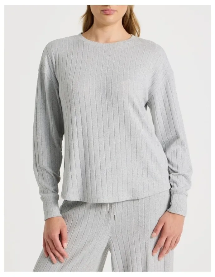 Chloe & Lola Cosy Rib Crew Long Sleeve Top in Grey Marle