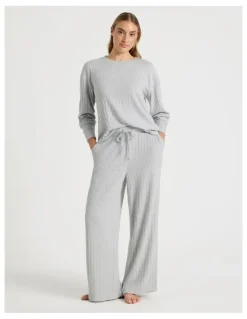 Chloe & Lola Cosy Rib Wide Leg Pant in Grey Marle