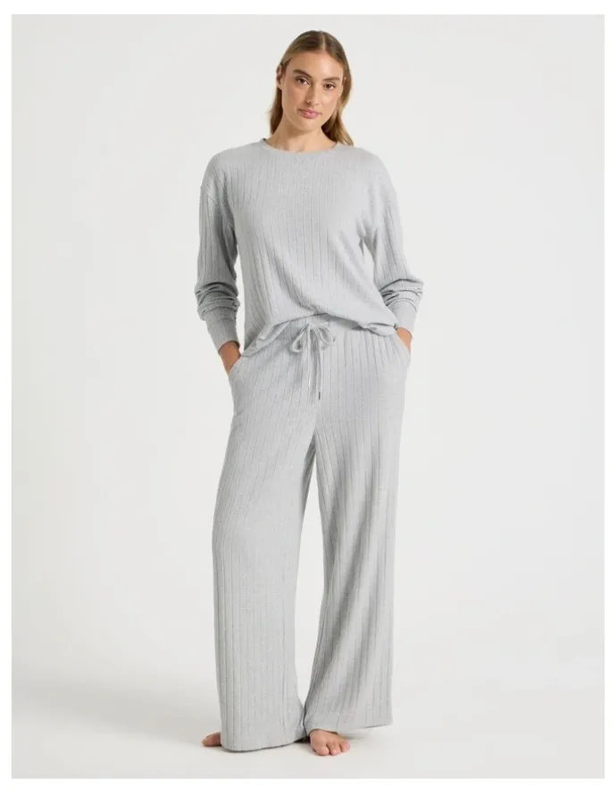 Chloe & Lola Cosy Rib Wide Leg Pant in Grey Marle