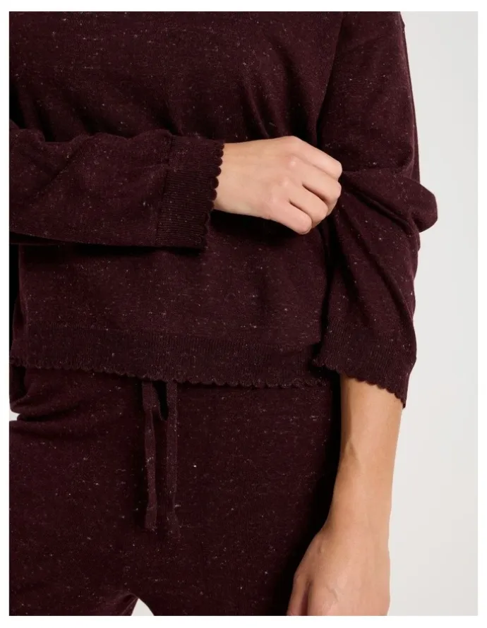 Chloe & Lola Cosy Scallop Edge Knit Long Sleeve Top in Burnt Fudge Marle