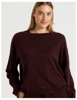 Chloe & Lola Cosy Scallop Edge Knit Long Sleeve Top in Burnt Fudge Marle