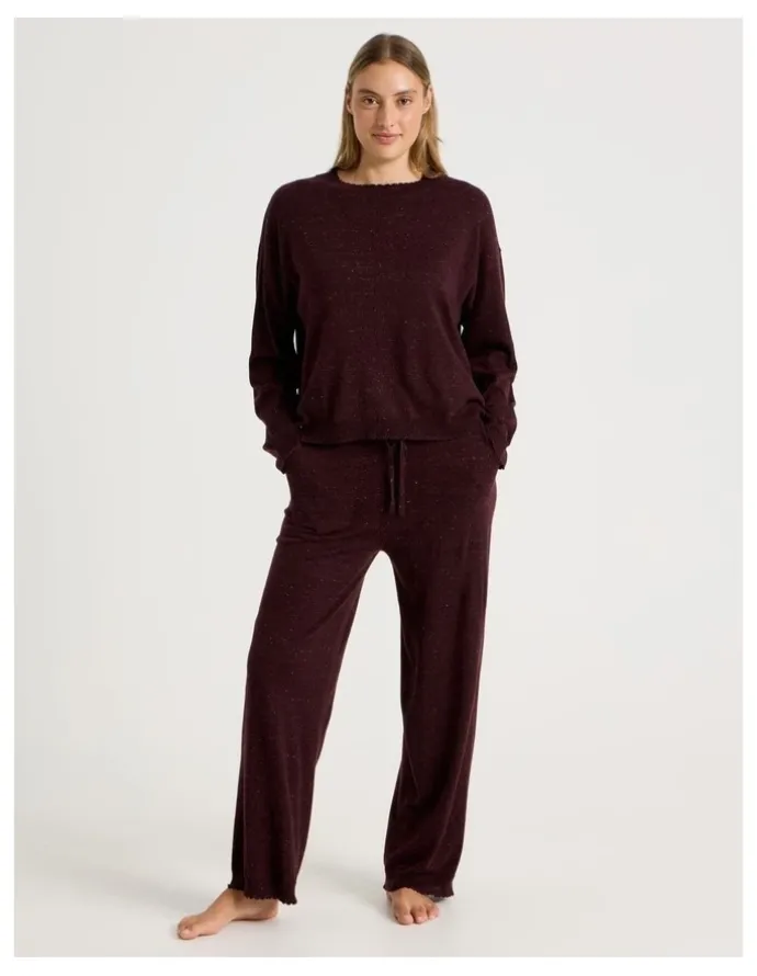 Chloe & Lola Cosy Scallop Edge Knit Long Sleeve Top in Burnt Fudge Marle