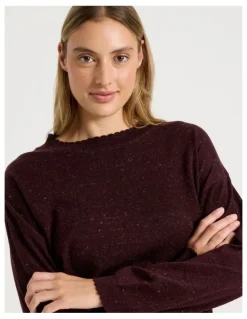 Chloe & Lola Cosy Scallop Edge Knit Long Sleeve Top in Burnt Fudge Marle