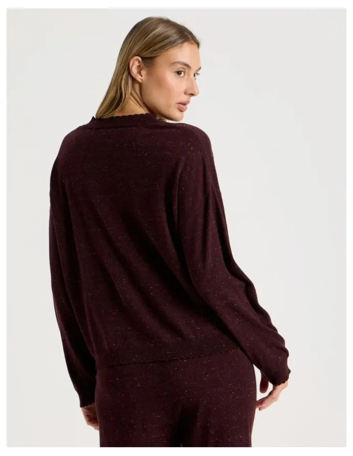 Chloe & Lola Cosy Scallop Edge Knit Long Sleeve Top in Burnt Fudge Marle