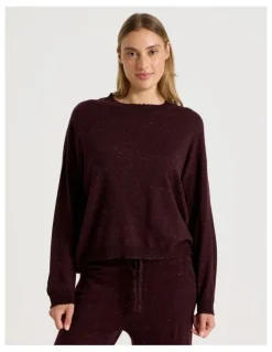 Chloe & Lola Cosy Scallop Edge Knit Long Sleeve Top in Burnt Fudge Marle
