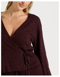 Chloe & Lola Cosy Scallop Edge Knit Wrap Top in Burnt Fudge Marle
