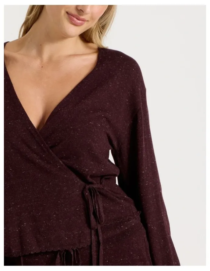 Chloe & Lola Cosy Scallop Edge Knit Wrap Top in Burnt Fudge Marle