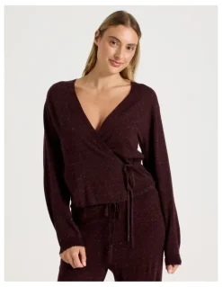 Chloe & Lola Cosy Scallop Edge Knit Wrap Top in Burnt Fudge Marle